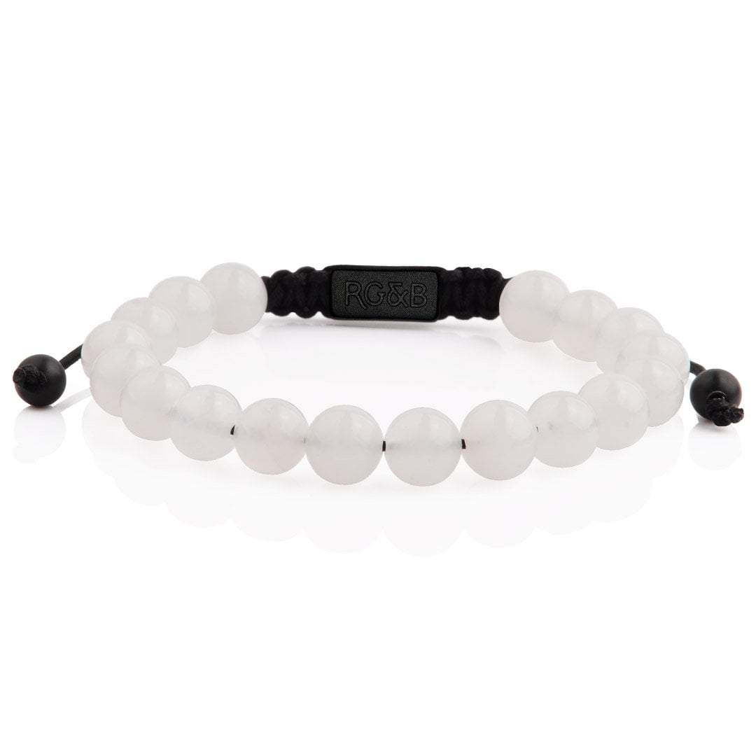 White Jade Bracelet - Our White Jade Bead Bracelet Features Natural Stones, Waxed Cord and Brushed Black Steel Hardware. A Beautiful Addition to any Collection.